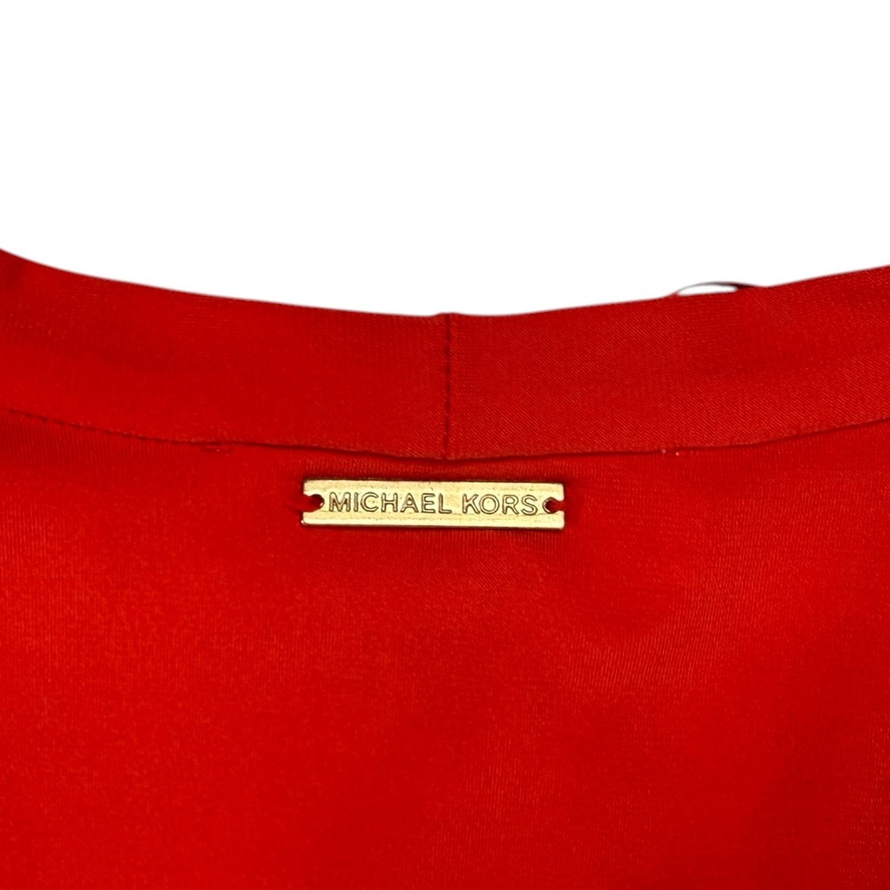 Michael Kors High-Low Wrap Dress 8 Coral V-Neck Short Sleeve Glam Romantic Chic - Picture 6 of 11